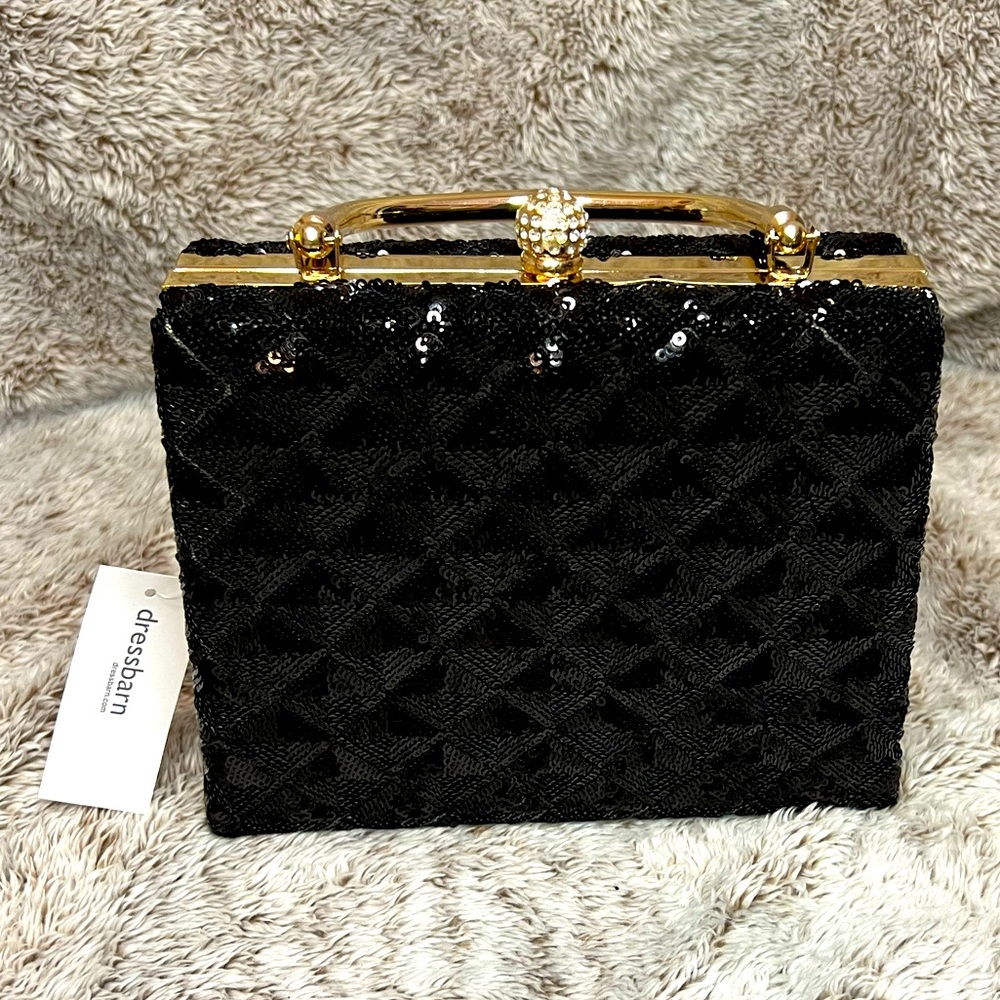 DressBarn Black Sequin,Gold Clutch Purse